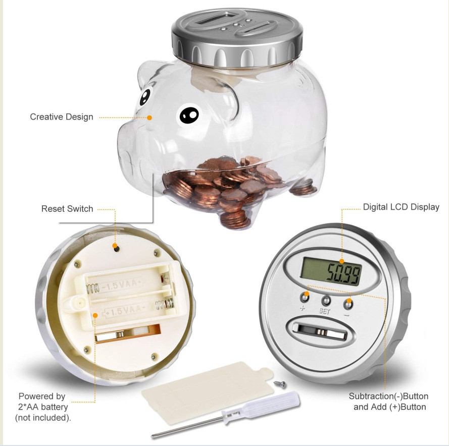 ABS Digital Currency Colorful Piggy Bank For Kids Purple Yellow Pink Blue Green
