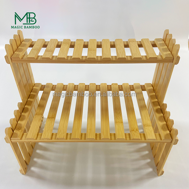 Storage Holder Container Bamboo Tabletop Plant Stand Natural 2-Layer for Small Plants