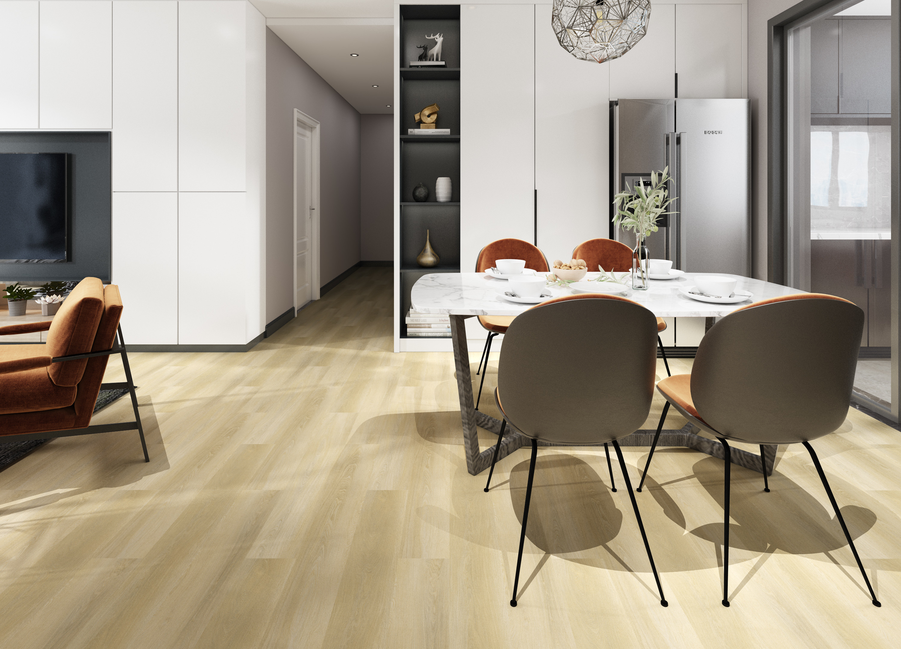 GKBM FT-W29140-3 Eco-friendly Antibacterial Fireproof Unilin Click Light Brown Jump Color Oak Wood Grain SPC Flooring