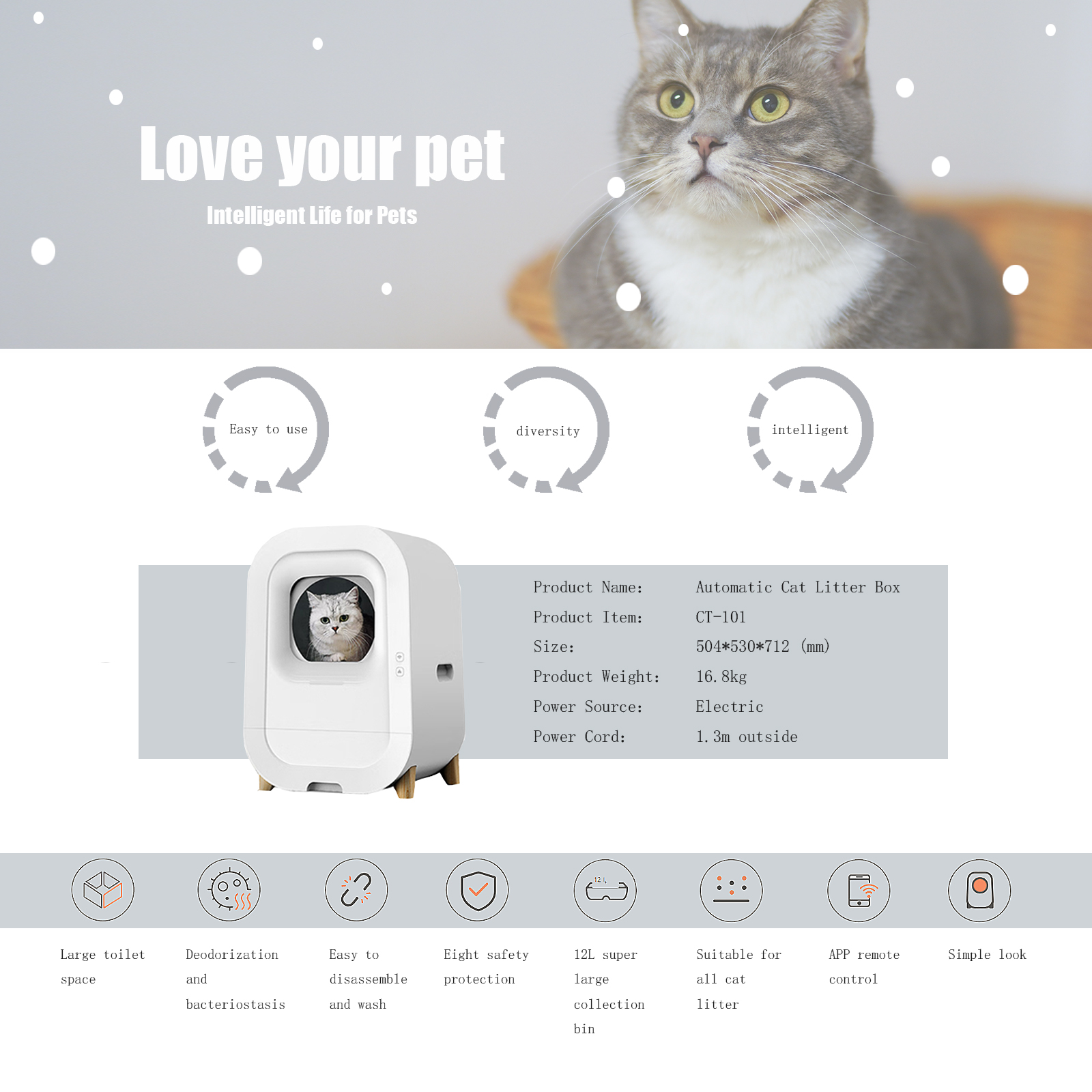 16L Warehouse Auto Phone APP Control Self Cleaning Automatic Cat Litter Box for Pet