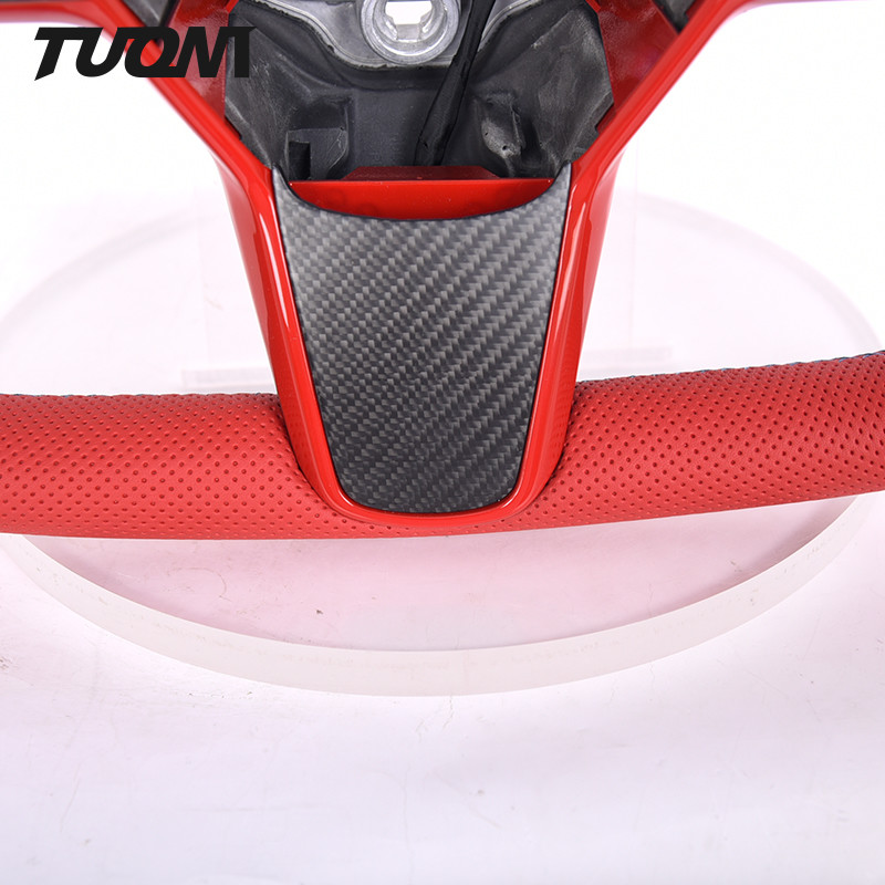 Yoke Shape Carbon Fiber Red Leather Steering Wheel Tesla Model 3 Y Custom Made