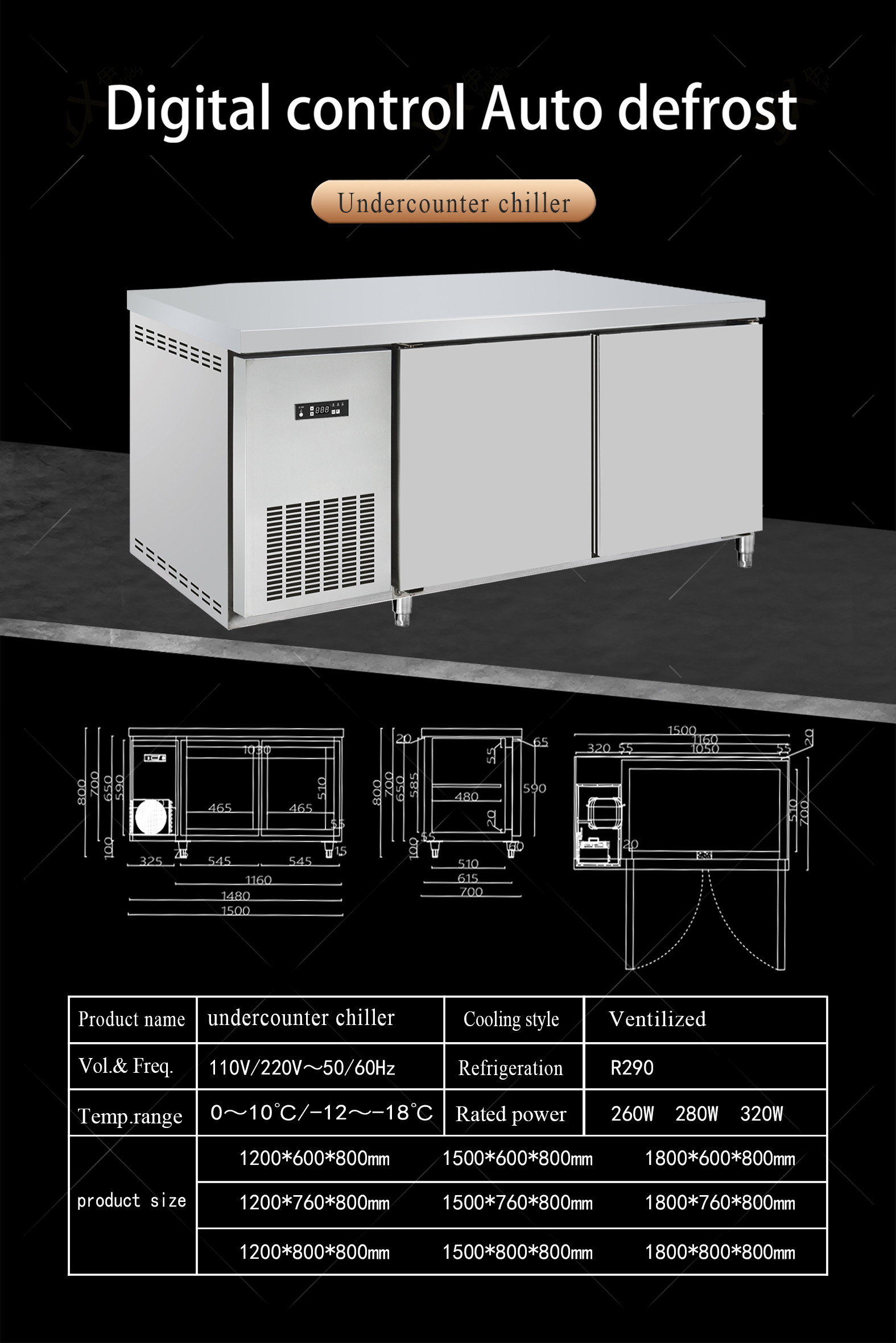 Commercial Refrigeration Equipment Under Counter Workbench Stainless Steel Working Table Refrigerator