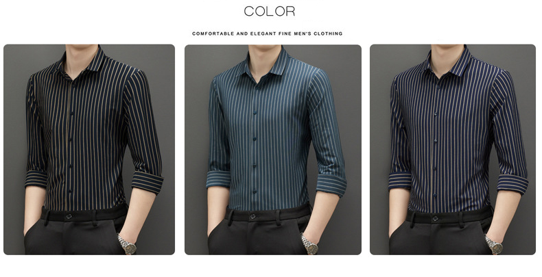 2022 Men's Black Plain Custom Summer Long Sleeve Formal Shirts Slim Fit Cotton Silk Shirt