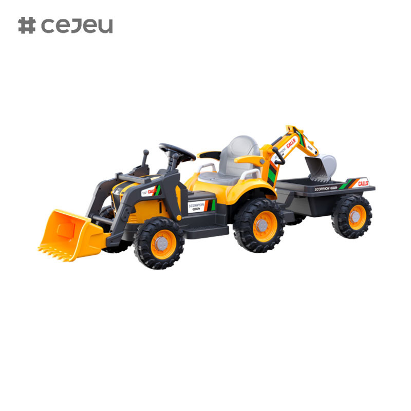 Plastic Ride On Tractor/Music/Early education Light/With manual push machine/Drag bucket/With manual rear excava
