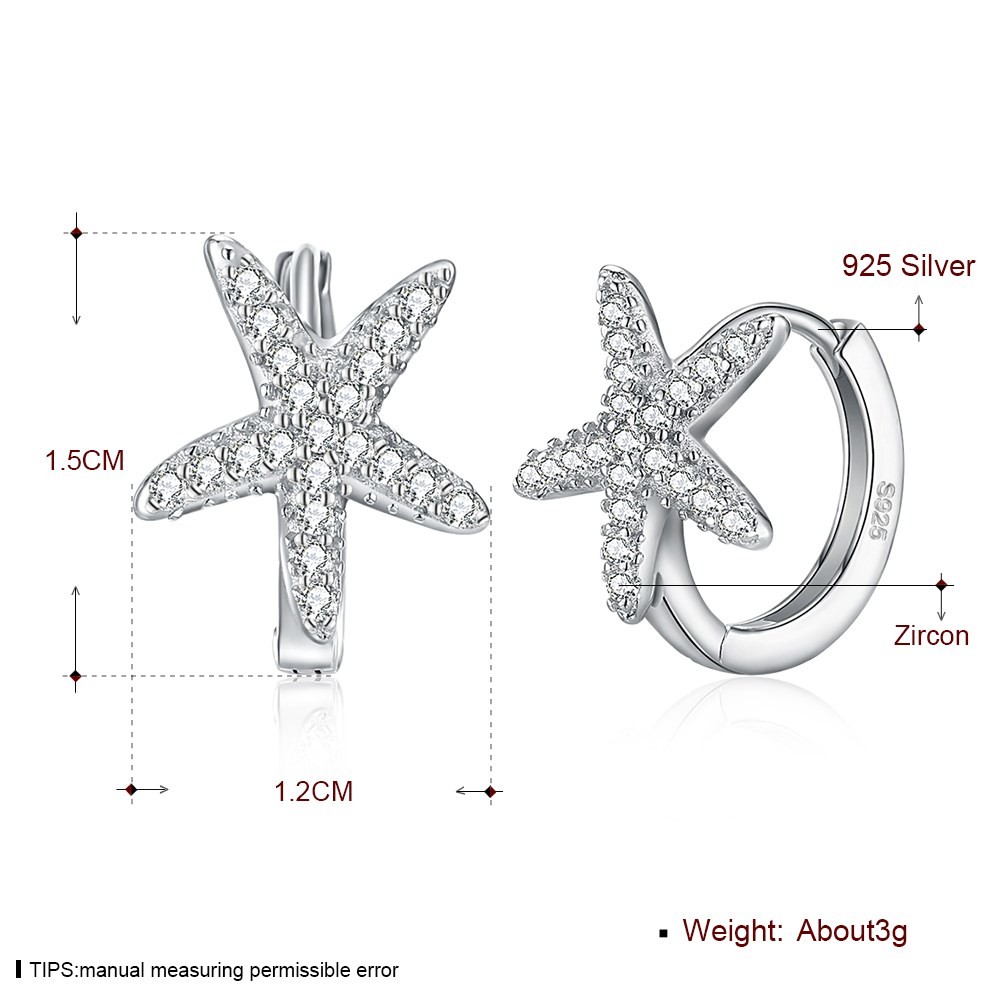 1x1cm 1.32g Sterling Silver Jewelry Earrings 5A Starfish Cubic Zirconia Earring