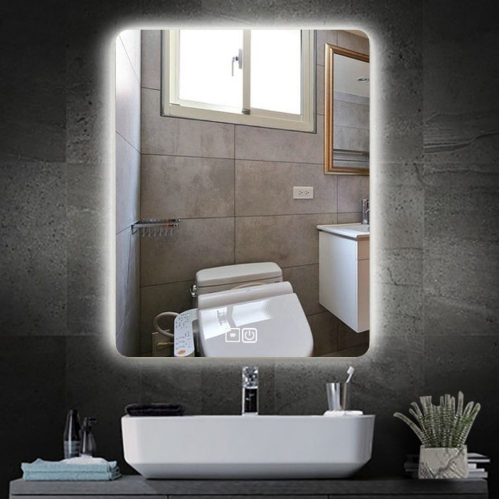 Smart Touch Screen LED Bathroom Mirror for Hotel Customized Size Bevelled Decor Mirror
