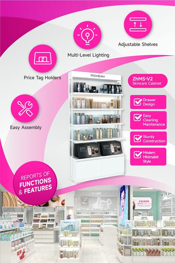 ZhMS-V2 White Acrylic Edge Banding Skincare Display Rack for Minimalist Style