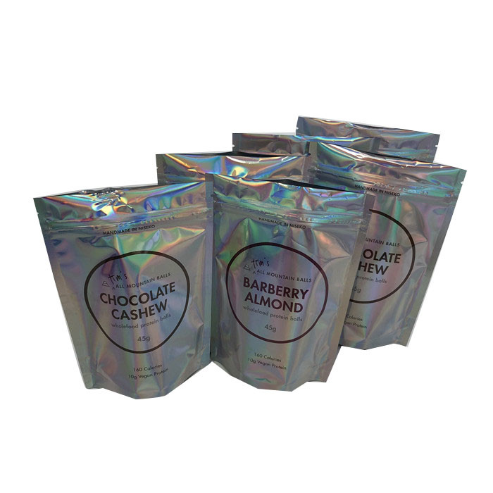 CYMK Zipper Holographic Stand Up Pouches For Protein Balls
