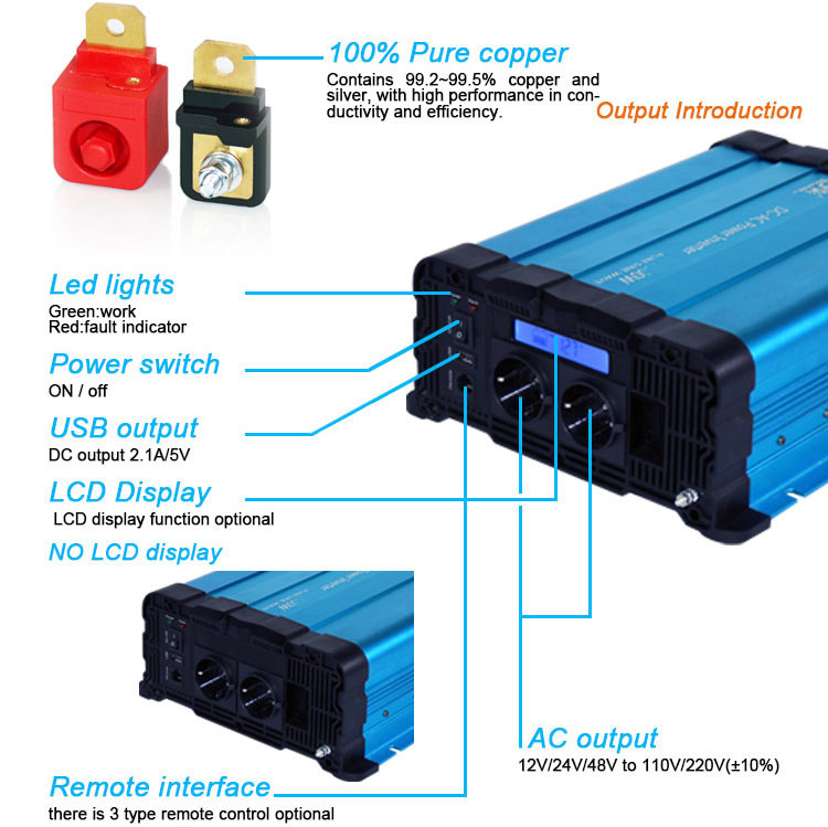 2500 Watt Power Ture Sine Wave Inverter 12V 24V 48V Dc To Ac110V 220Vac 2500W