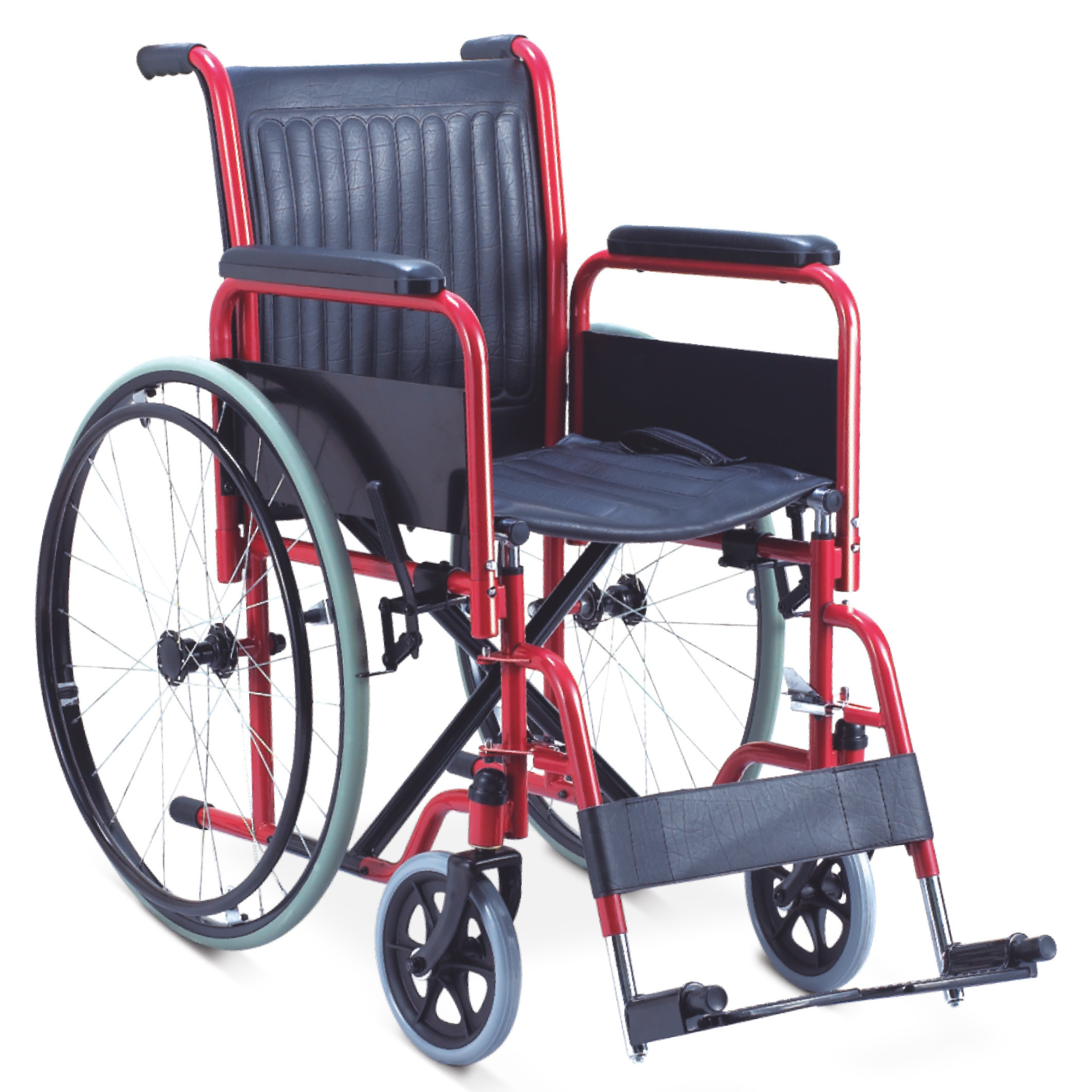 Economic Friendly Folding Steel Wheelchair With Detachable Armrest Detachable Footrest