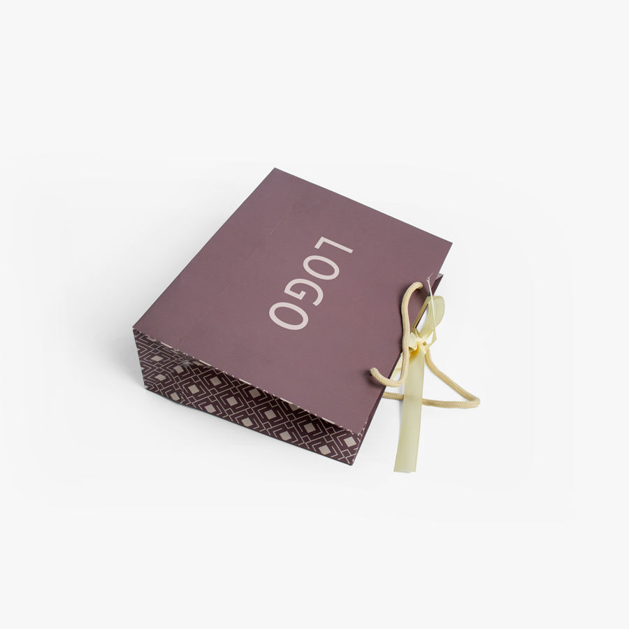 Customised Small Carry Paper Shopping Bags With Bow Tie Ribbon Handle Customer's Logo