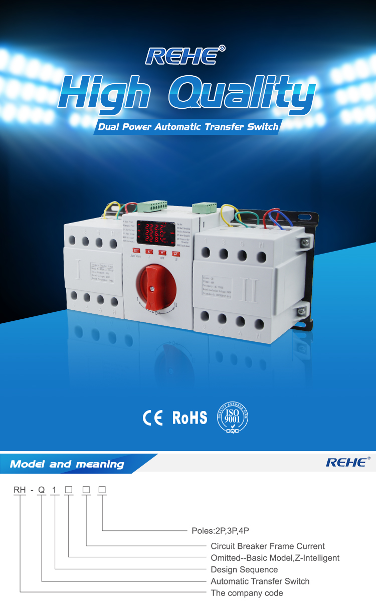 Intelligent Controller 16-63A 400VAC 4P Dual Power Supply Changeover Switch With LED Display