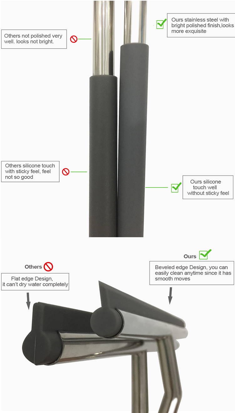Bathroom Mirror Wiper 304 316 Stainless Steel Mirror and Window wiper Car Squeegee Shower Wiper with Silicone Hook