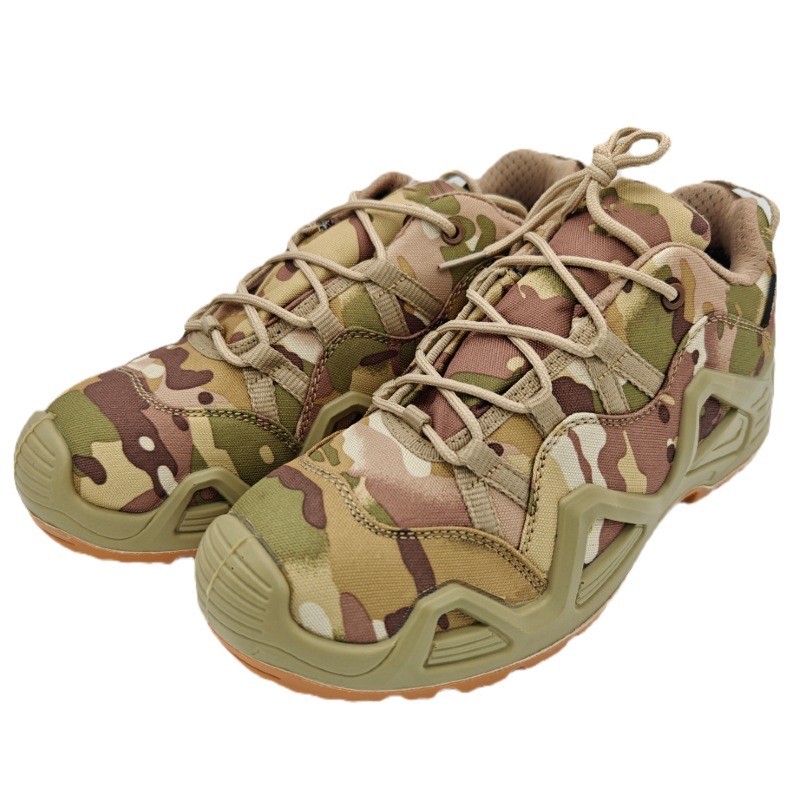 Shock-Absorbent Combat Tactical Boots Durable Leather Flat Heel Ankle-High Shaft