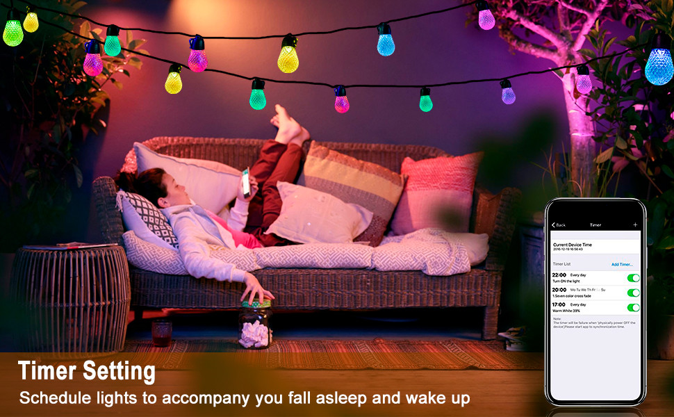 Stable DC12V RGB Outdoor String Lights APP Control Multipurpose