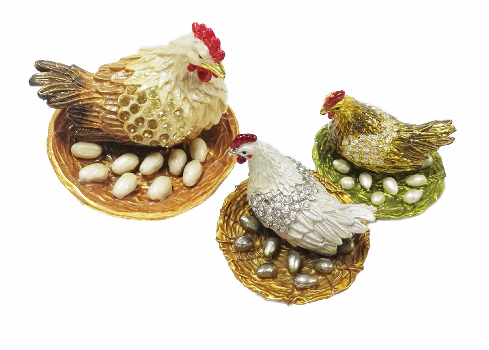 Wholesale pewter zinc alloy hen shape metal trinket box big size pewter hen metal trinket box