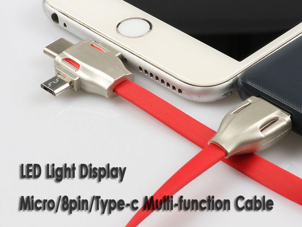 Micro/8Pin/Type C 3 In 1 Usb Data Extension Cable , Fast Charging Extending USB Cord