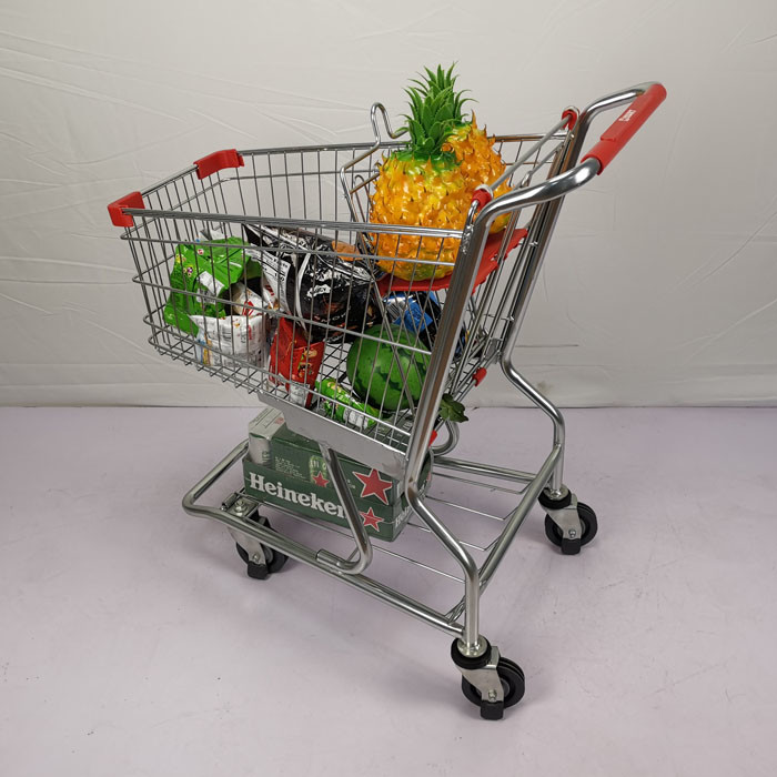Small 60L Metal Shopping Trolley Grocery Store Shopping Cart With PU Wheels