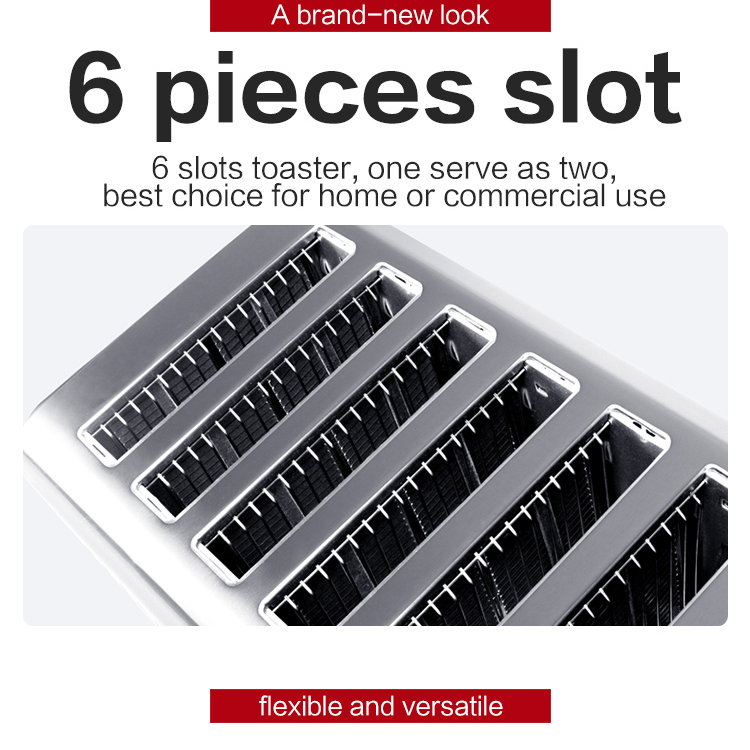 2500W Power Stainless Steel 6-Slice Toaster Breakfast Machine with ' Needs in Mind