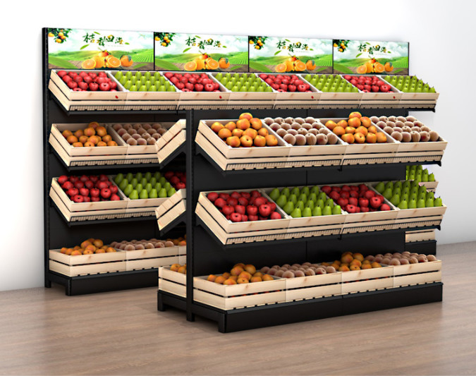 Metal Wooden Fruit And Vegetable Display Stand TGL OEM ISO9001 Certification