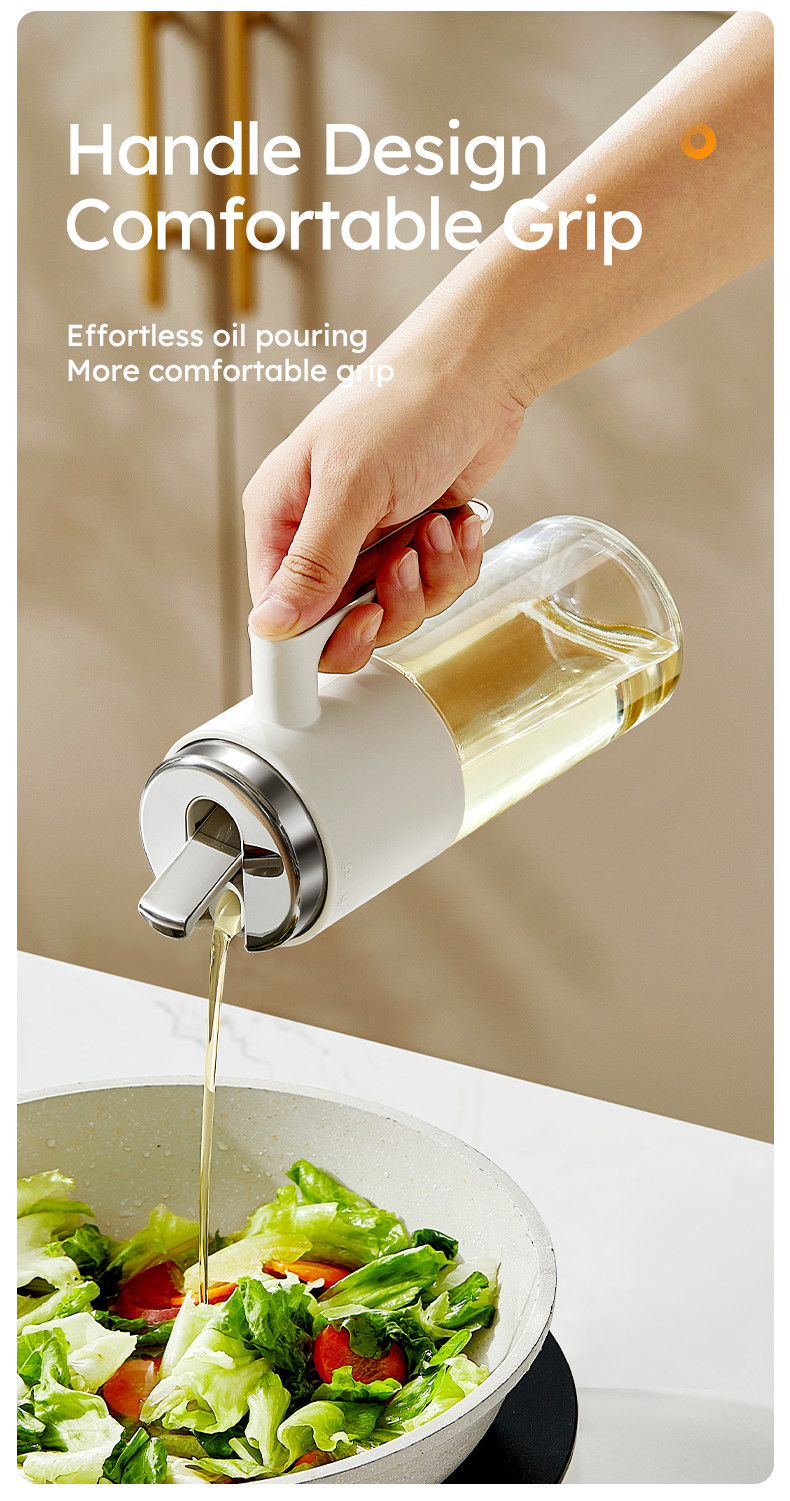 500 Ml 17oz Glass Olive Oil Dispenser Bottle Oil Pot with Handle Auto Flip Leakproof Condiment Container with Stainless Steel lid