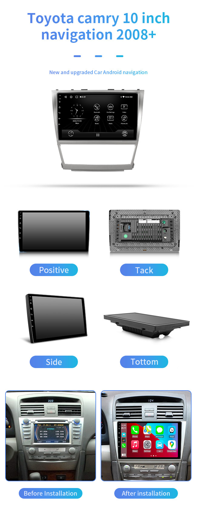 Pro AI Voice 2 Din Android Auto Radio For Toyota Camry 2006-2011 Carplay Car Multimedia GPS 2din Autoradio