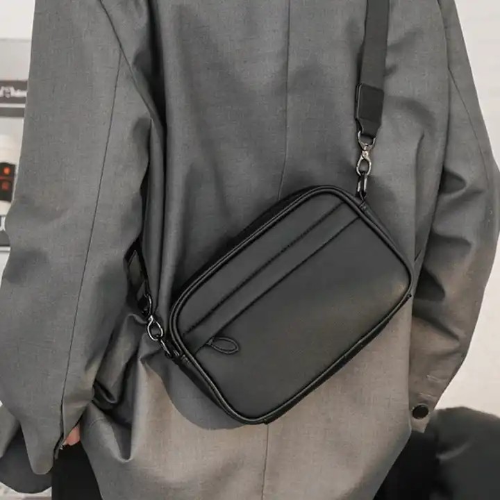 Black Microfiber Cell Phone Cross-body Pouch Male Side Sling Cross Bag Men Leather Messenger Bag For Men