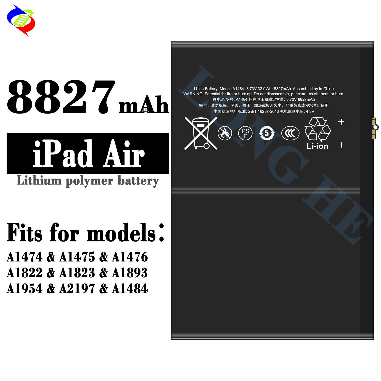100% Brand New OEM high quality mobile battery A1474 A1475 A1476 for iPad Air