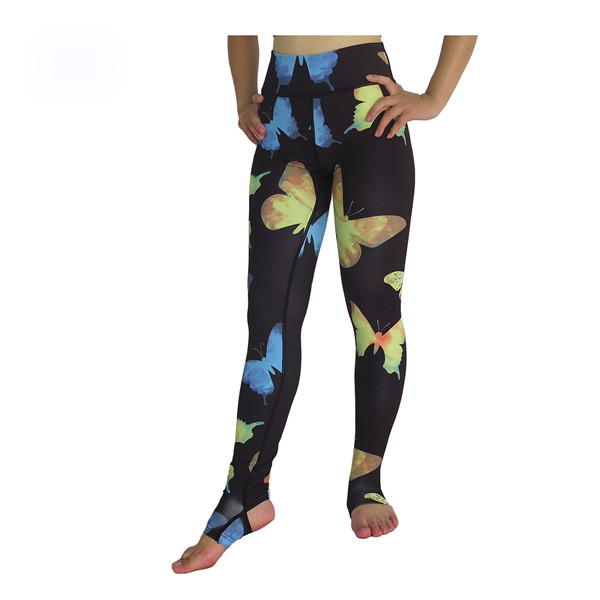 High Waist Ladies Yoga Clothes , Butterfly Sublimation Printed Skin Tight Yoga Pants