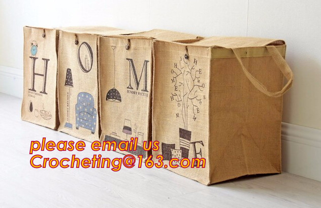 jute fabric storage basket with cotton rope handle,hot sale extra large baskets kids rope storage baskets with handles