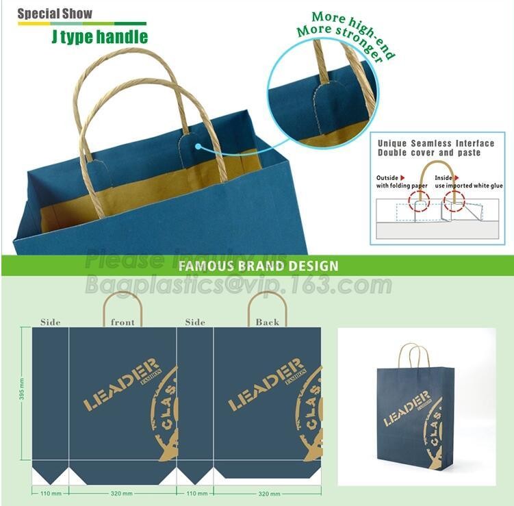flat paper handle customized design shopping gift printed kraft paper bag,Paper Carrier Bag With Personalization Logo Fo