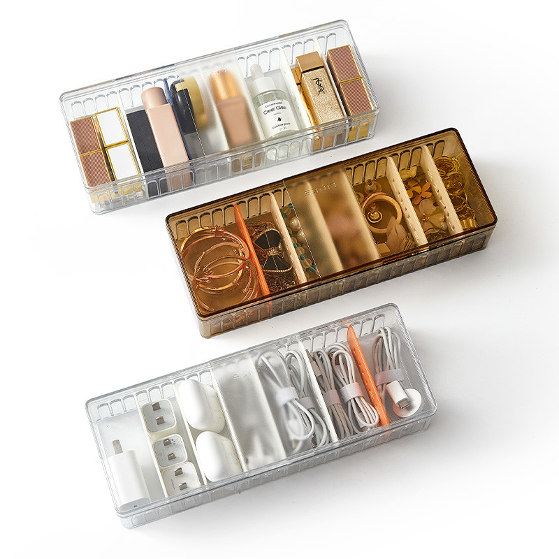 8 Grids Rectangle Transparent Desktop Data Cable Storage Box OEM With Cover