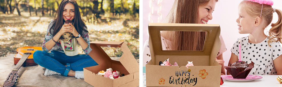 12x12x12 Kraft Paper Custom Cupcake Packing Cake With Clear Window