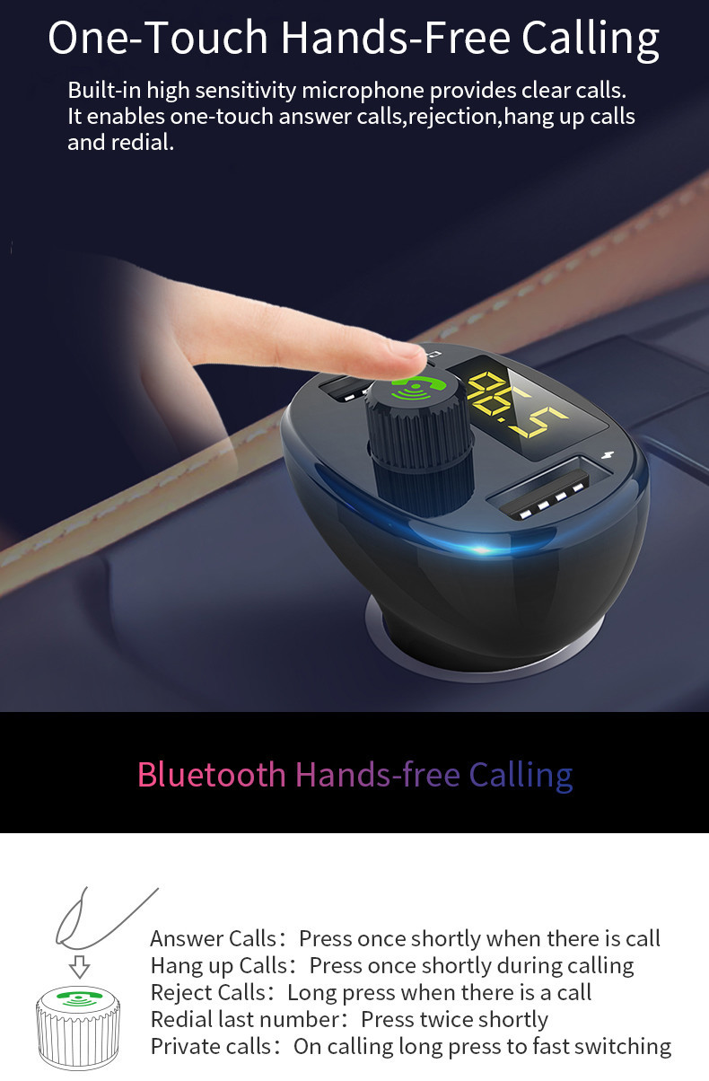 BLE4.2 Bluetooth Handsfree Car Kit FM Transmitter With Remote CE ROHS