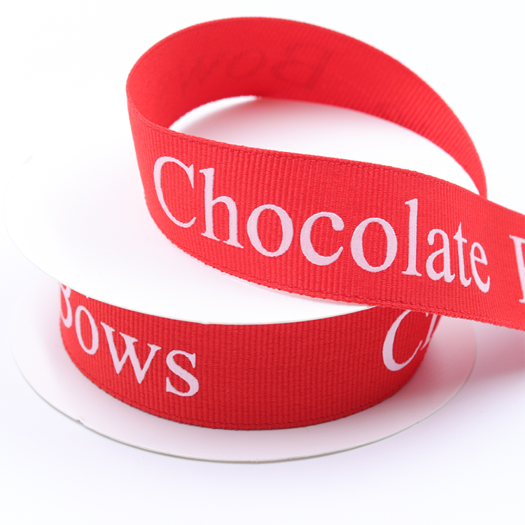 Embossed Hot Stamping Grosgrain Ribbon Logo For Chocolate