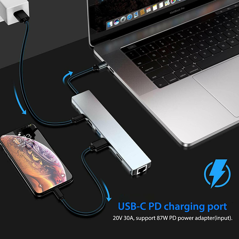 Versatile 8-In-1 USB Type C Hub Multiport Adapter for Multi-Tasking and Data Transfer