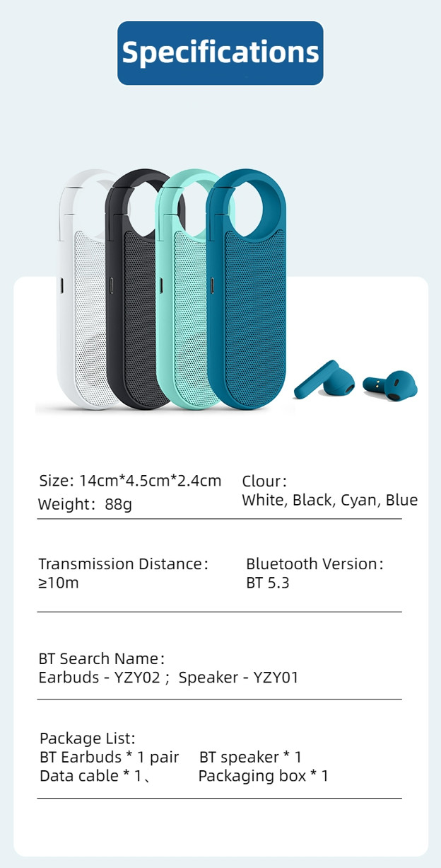 360 Stereo 2 In 1 Bluetooth Speaker And Earbuds True Dual BT5.3 Chips Waterproof