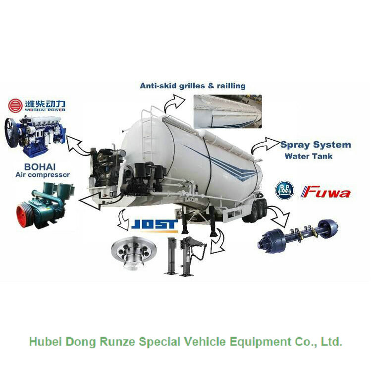 V Type Cement Hauling Trailers With Diesel Engine For Dry Powder Meterial 60 - 65 M3