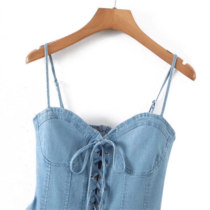 OEM Street Style Denim Slip Dress Hot Girl Spring Summer Denim Tie Waist Dress