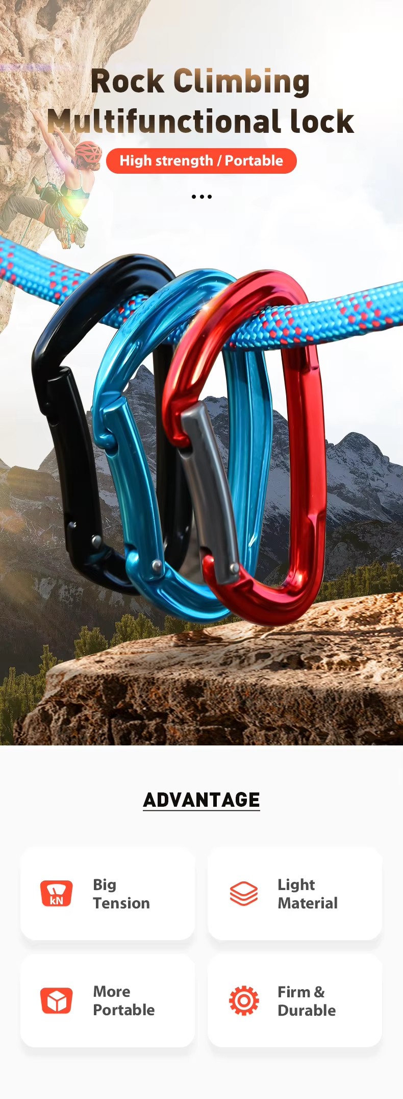 Performance 22-24 KN Carabiner Hook 7075 Aluminum Carabiner Climbing Safety Snap Hook