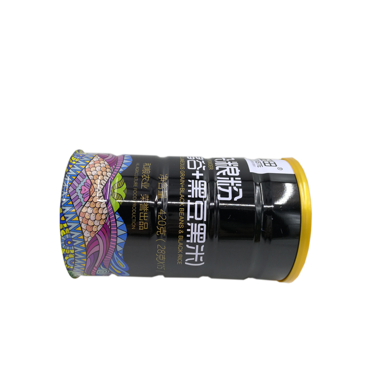 CMYK Printing Round Metal Tin Can Box For Black Bean Powder 420g