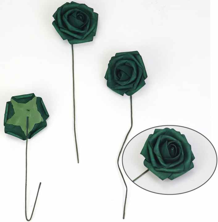 Bulk Dark Emerald Green Roses Artificial Flowers with Stem for DIY Wedding Bouquets Centerpieces Arrangements Kissing Ball