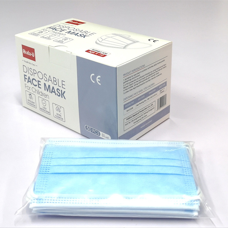 Blue Disposable Earloop Face Mask For Kids , Kids Protective Face Mask , 3Ply Face Mask For Children , CE And FDA