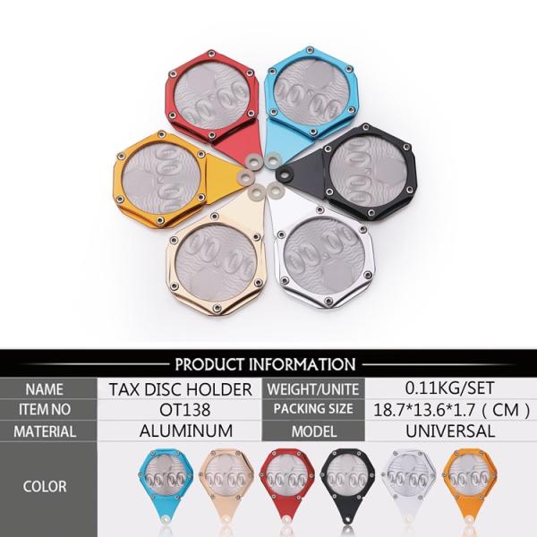 YK-OT138 Black Motorcycle Tax Disc Holder CNC Aluminum Hexagonal Plated Tax Holder Disc Motorcycle