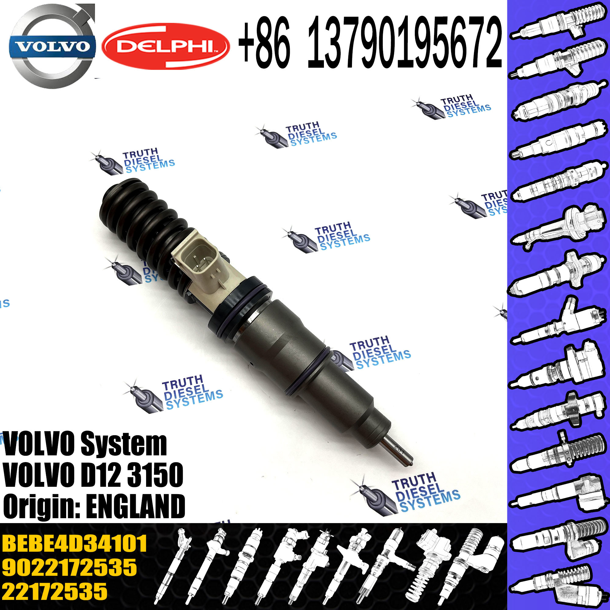 original Diesel Fuel Injector 22172535 BEBE4D34101 9022172535 E3.18 for VOL D12 3150