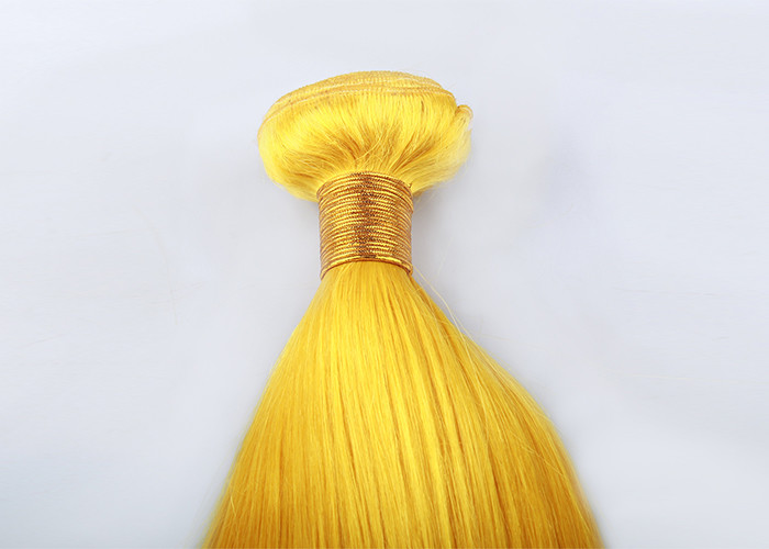 Customized Yellow Silk Straight 100% Human Hair Extensions Long Lasting Cuticle Aligned