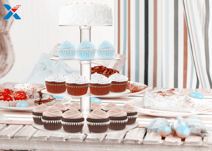 Round Crystal Acrylic Cupcake Stand , Three Tier Acrylic Wedding Cake Display Stand