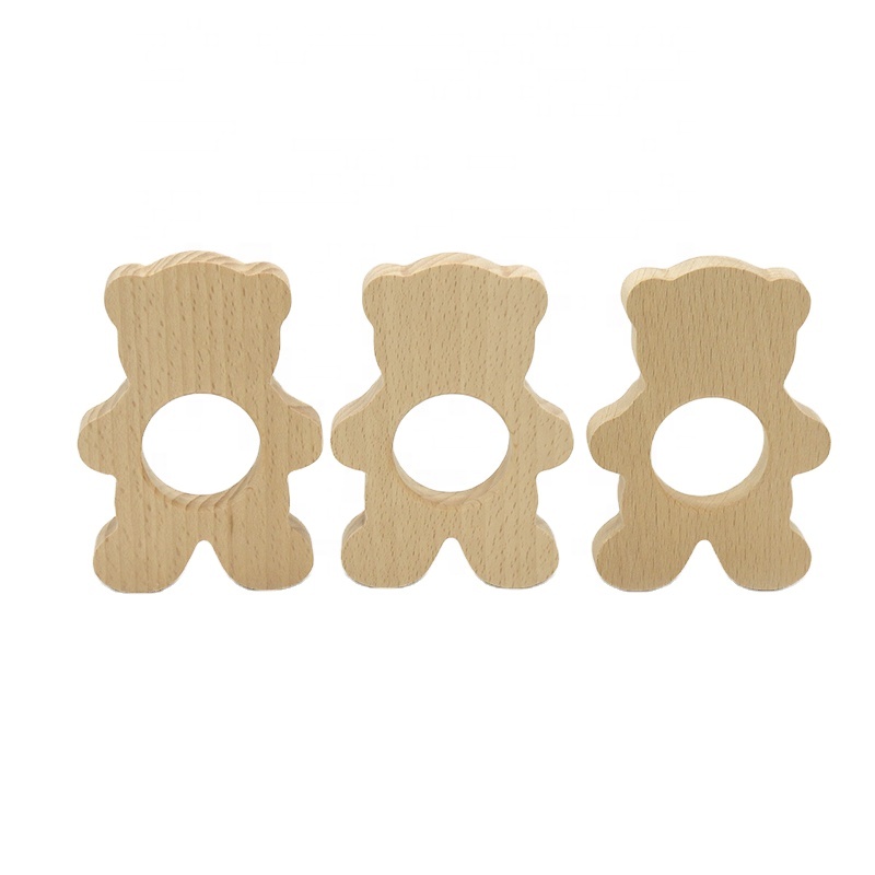 Beech Wood Grip Teether Bear Shaped Grabing Unisex Teether Toy