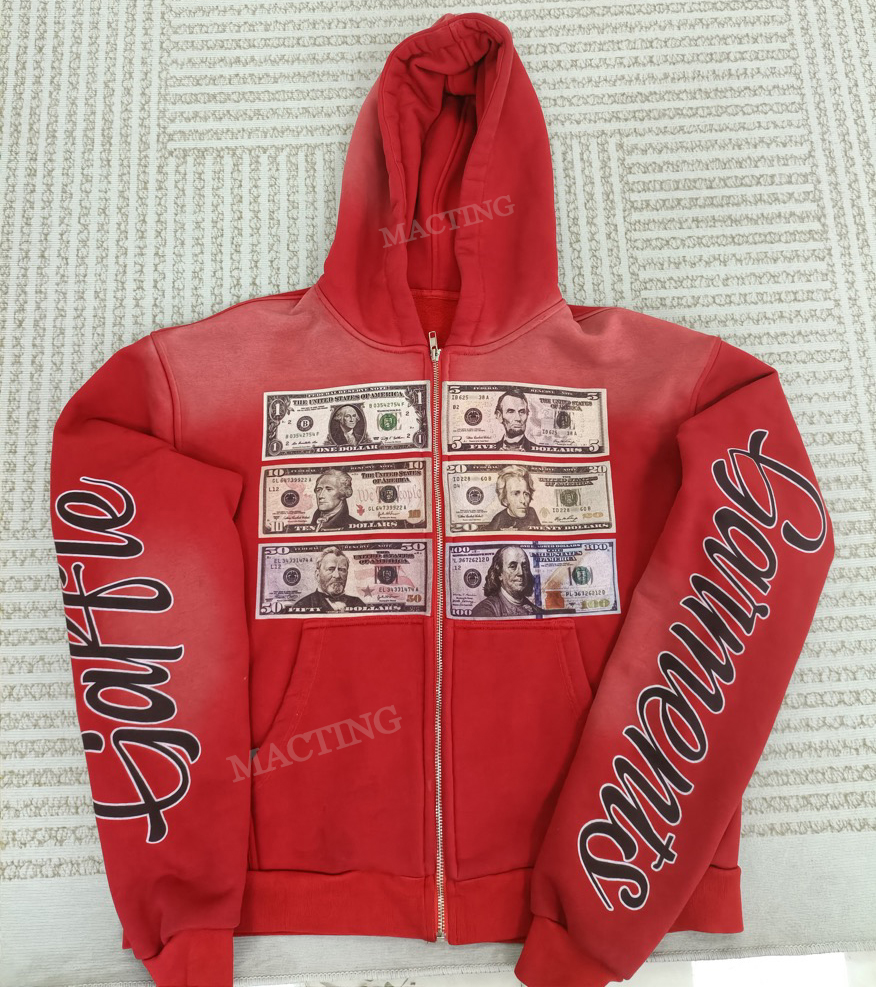 Custom 600 Gsm HeavyWeight French Terry Vintage Acid Wash Distressed Sun Faded Hoodie
