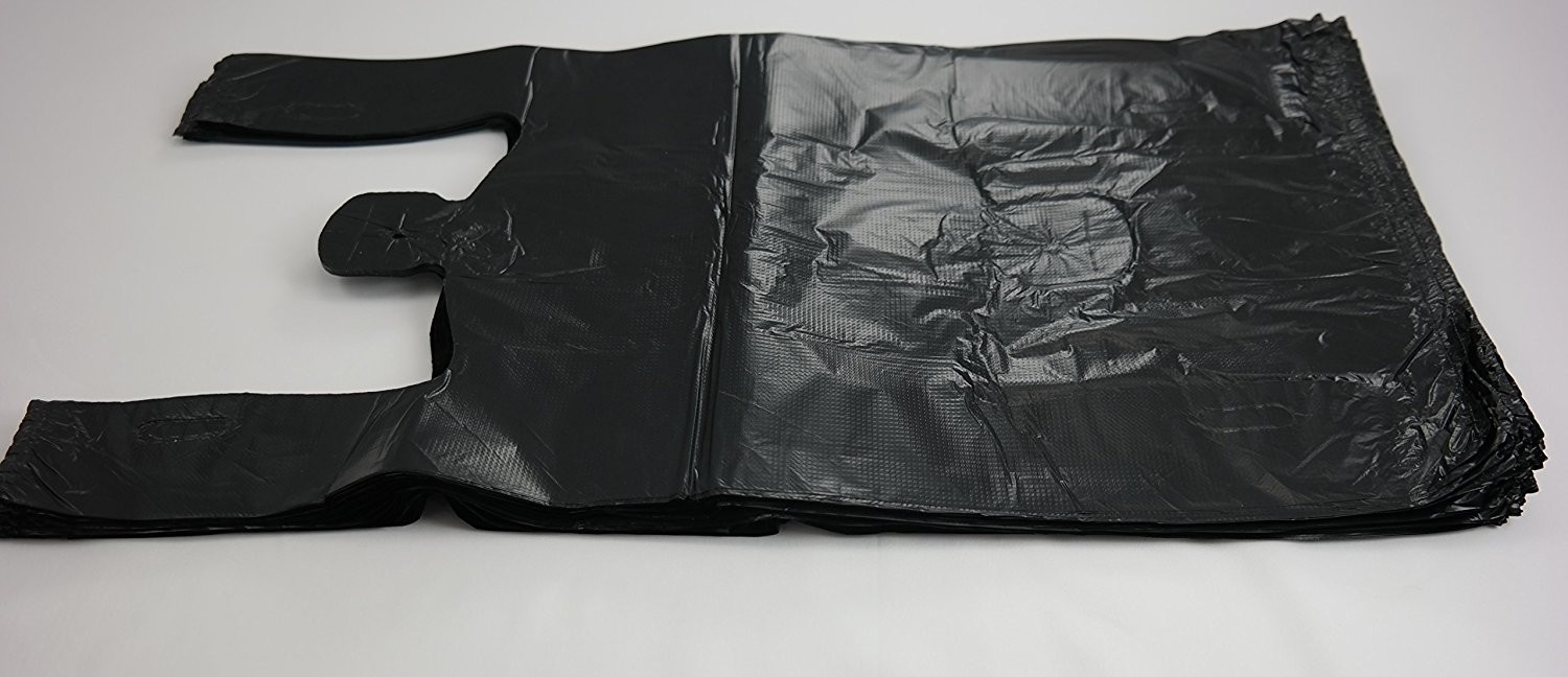 Plastic Bag-Black Plain Embossed T Shirt Bag 11.5"x6.5"x21.5" 13 mic - 100 bags/bundles ,black colour
